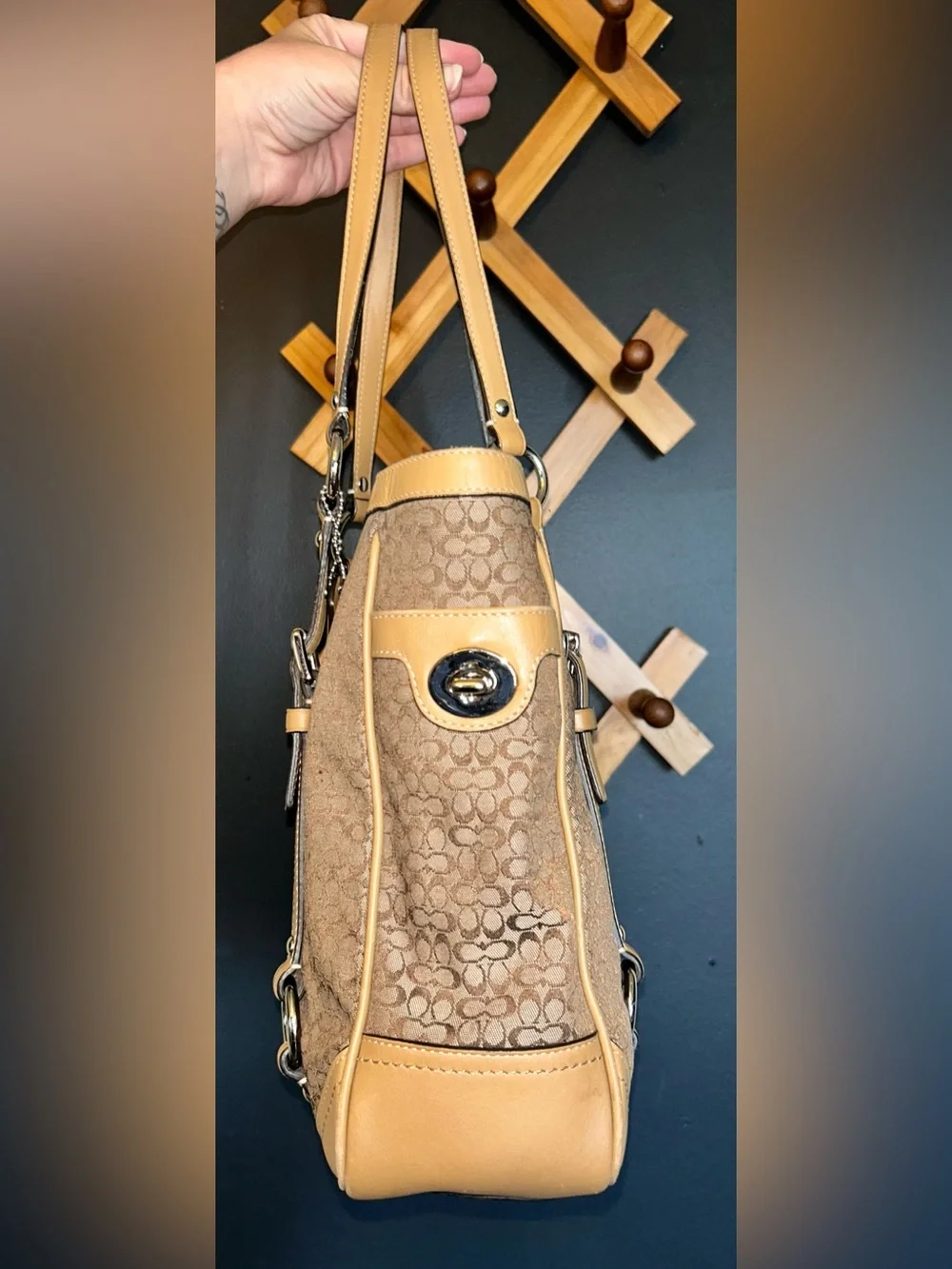 Coach Signature Jacquard Leather Gallery Shoulder Tote Bag Iconic Mini Kissing C - Picture 9 of 16